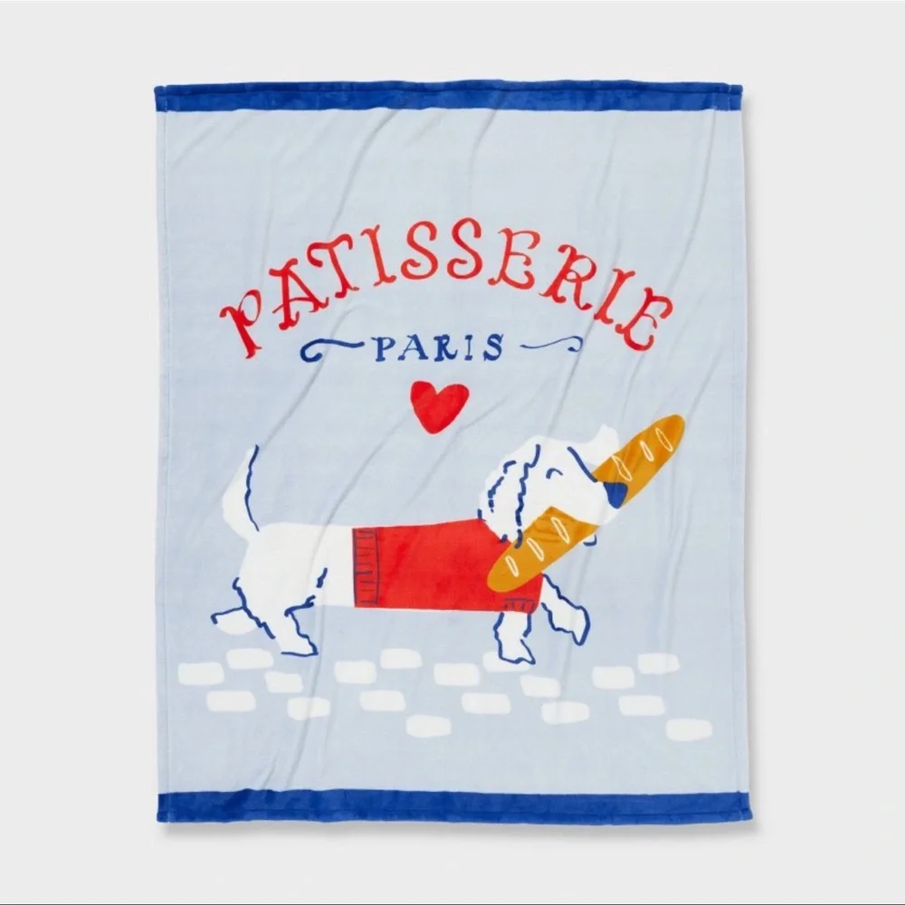 Blue Throw Blanket with Dog Design